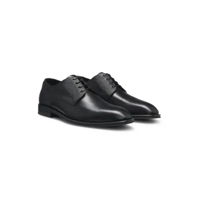 Hugo Boss Plain And Structured Derby Shoes In Leather In Black