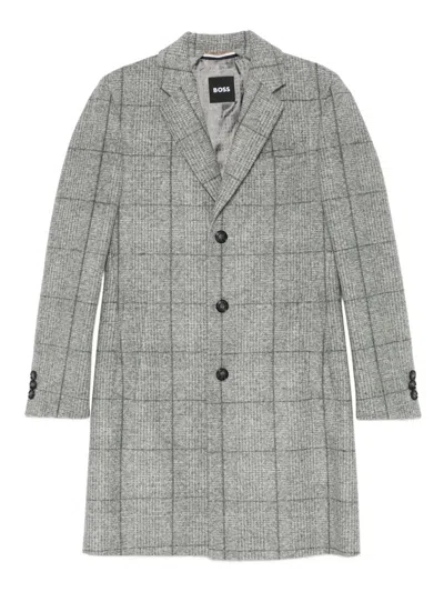 Hugo Boss Plain-check Coat In A Slim Fit