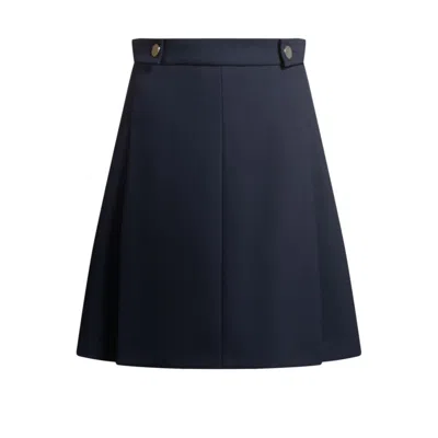 Hugo Boss Pleat-front Skirt With Buttoned Waist In Blue