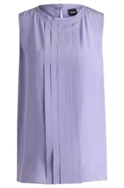Hugo Boss Pleat-front Sleeveless Blouse In Washed Silk In Purple