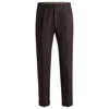 Hugo Boss Pleat-front Trousers In Linen And Wool In Brown