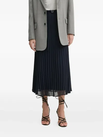 Hugo Boss Pleated Belted Midi Skirt In Blue