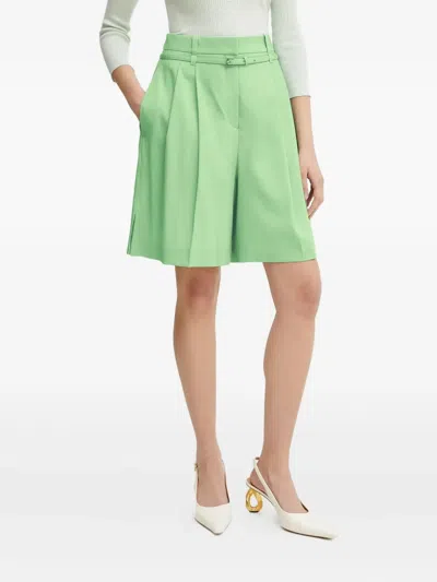 Hugo Boss Pleated Belted Shorts In Green
