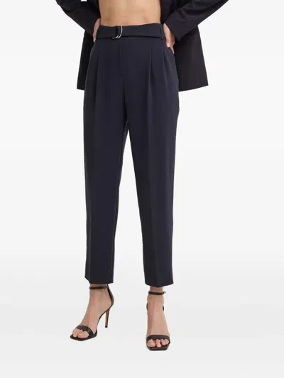 Hugo Boss Pleated Belted Trousers In Blue