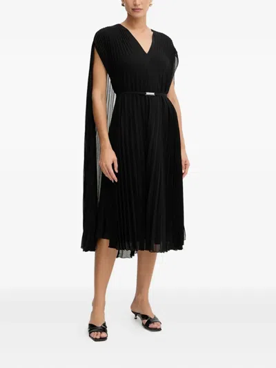 Hugo Boss Pleated Cape Dress In Black