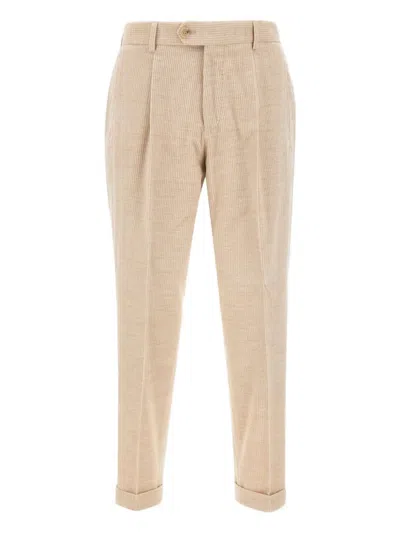 Hugo Boss Pleated Corduroy Trousers In Neutral