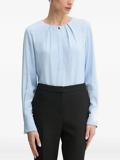 Hugo Boss Pleated Crew-neck Blouse In Blue