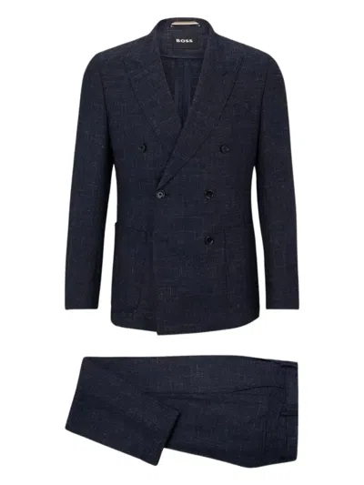 Hugo Boss Pleated Double-breasted Suit In Blue