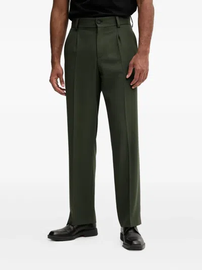 Hugo Boss Pleated-front Trousers In Green
