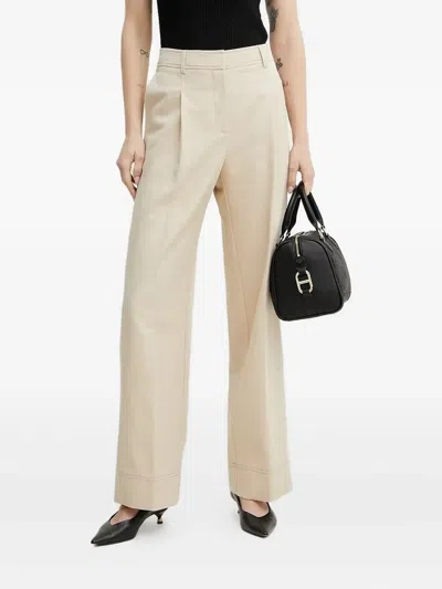 Hugo Boss Pleated High-waisted Trousers In Neutral