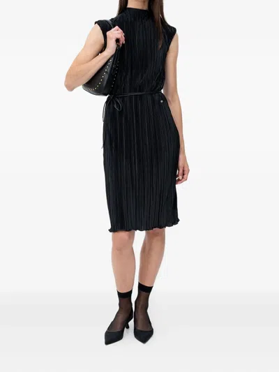 Hugo Boss Pleated Midi Dress In Black