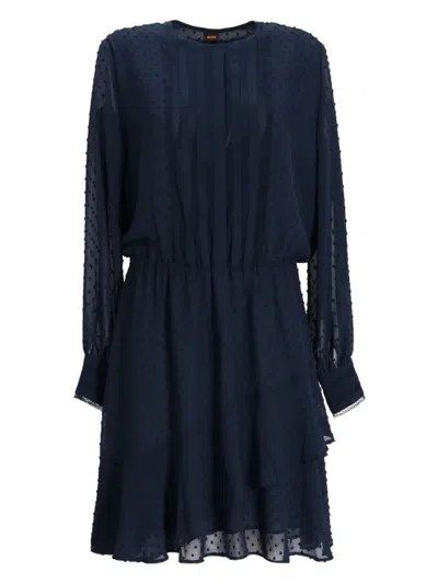 Hugo Boss Plissiertes Minikleid In Blue