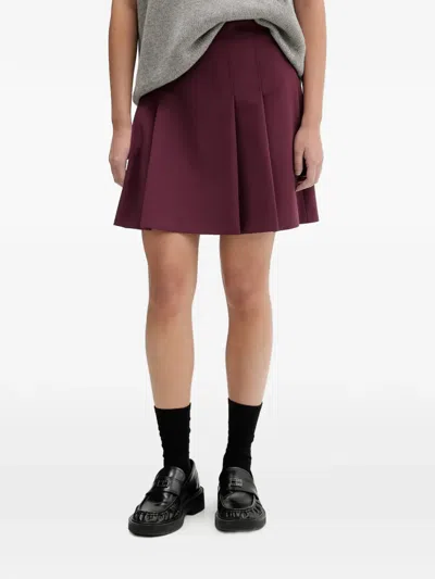 Hugo Boss Pleated Mini Skirt In Burgundy