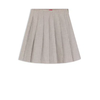 Hugo Boss Pleated Mini Skirt With Micro Check In Gray