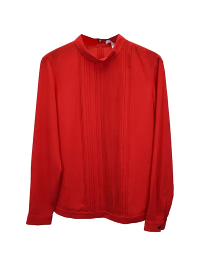 Pre-owned Hugo Boss Pleated Mock-neck Top In Red