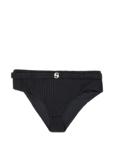 Hugo Boss Pleated Monogram-detail Bikini Bottom In Black