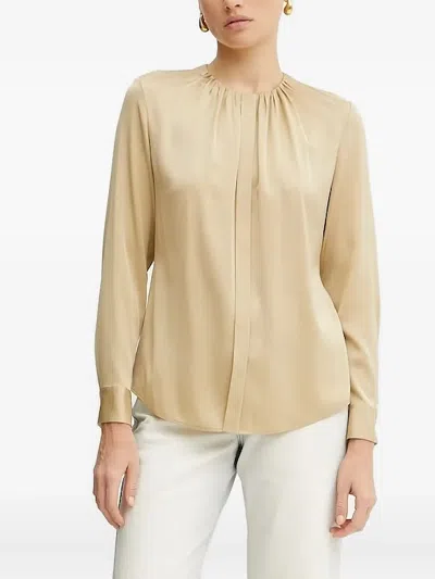 Hugo Boss Pleated-neck Blouse In Neutral