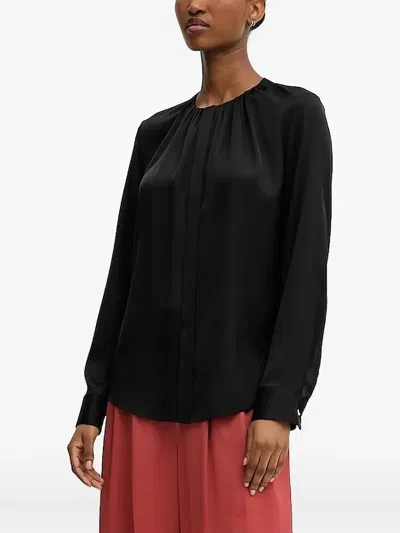 Hugo Boss Pleated Round-neck Blouse In Black