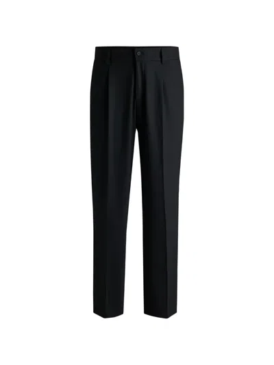 Hugo Boss Pleated Straight-leg Trousers In Black