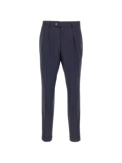 Hugo Boss Pleated Straight-leg Trousers In Blue