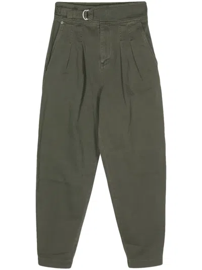 Hugo Boss Pleated Tapered Cotton Trousers In Green