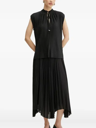 Hugo Boss Pleated Tie-neck Blouse In Black