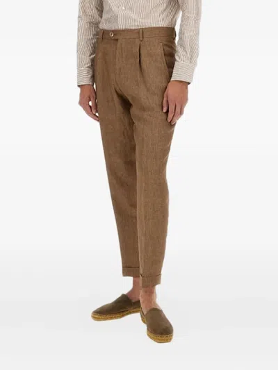 Hugo Boss Striped Shirt With Button-down Collar And Cuffed Sleeves In Brown