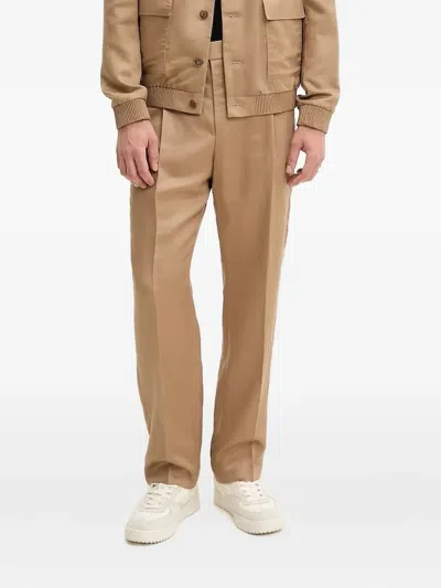 Hugo Boss Pleated Trousers In Brown