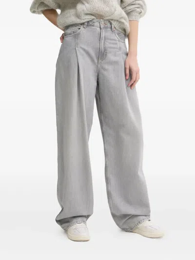 Hugo Boss Pleated Wide-leg Jeans In Gray