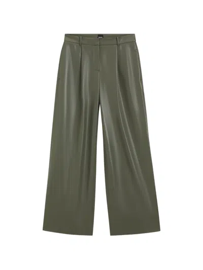 Hugo Boss Pleated Wide-leg Trousers In Green