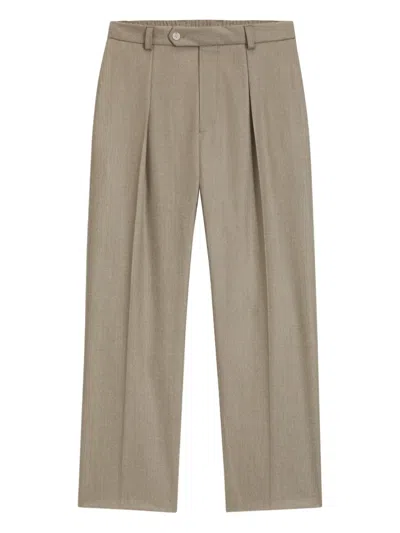 Hugo Boss Pleated Wool Trousers In Neutral