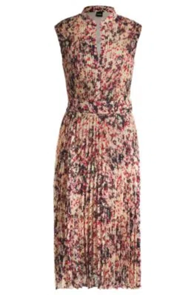 Hugo Boss Pliss-crepe Dress With Floral Print In Patterned