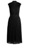Hugo Boss Pliss-crepe Dress With Notch Neckline In Black