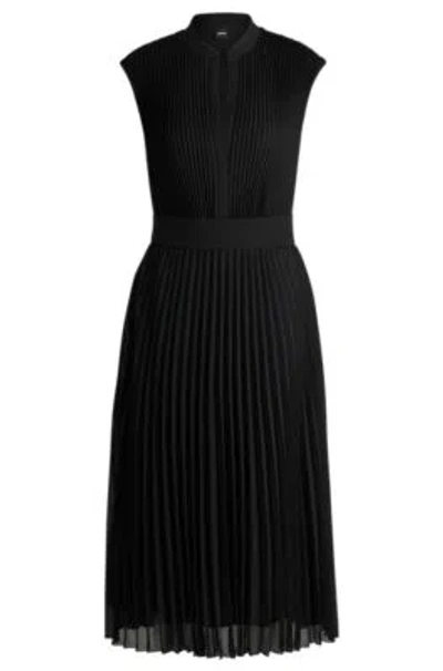 Hugo Boss Pliss-crepe Dress With Notch Neckline In Black