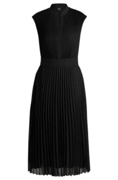 HUGO BOSS PLISS-CREPE DRESS WITH NOTCH NECKLINE