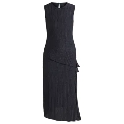 Hugo Boss Plissé Dress With Layered Effect In Blue