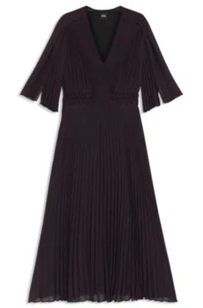 Hugo Boss Plissé Dress With Waistband Smocking In Black