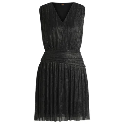 HUGO BOSS PLISSÉ PLEAT WRAP-FRONT DRESS WITH RUFFLE HEM