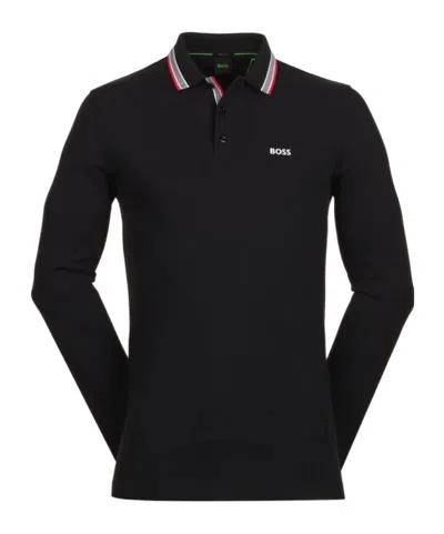 Hugo Boss Plisy Long-sleeved Polo Shirt In Black