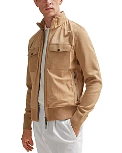Hugo Boss Plumbo Zip Front Leather Jacket In Medium Beige