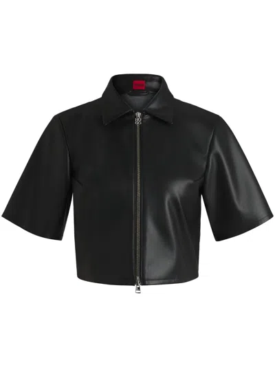 Hugo Boss Hemd Aus Faux-leder Mit Spitzem Kragen In Schwarz