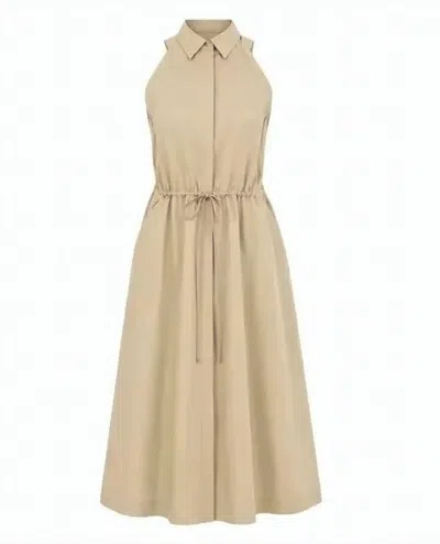 Hugo Boss Pointed Collar Midi Dress With Drawstring Waist In Neutral