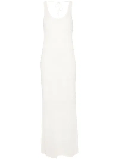 Hugo Boss Pointelle-knit Column Maxi Dress In White