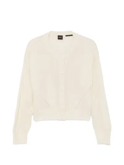 Hugo Boss Pointelle-knit Cardigan In White
