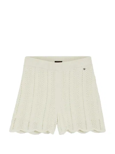 Hugo Boss Pointelle-knit Scalloped-edge Shorts In White
