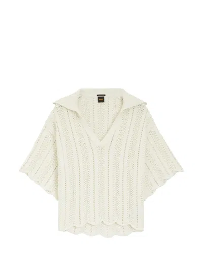 Hugo Boss Pointelle-knit Scalloped-edge Top In White