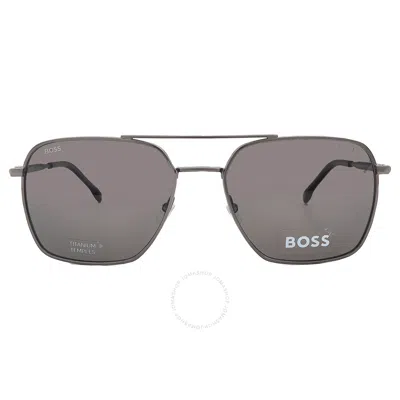 Hugo Boss Polarized Grey Navigator Men's Sunglasses Boss 1414/s 0r80/m9 57 In Brown