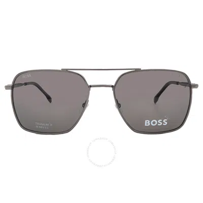 Hugo Boss Polarized Grey Navigator Men's Sunglasses Boss 1414/s 0r80/m9 57 In Dark / Grey