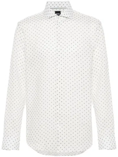 Hugo Boss Polka-dot Print Shirt In White