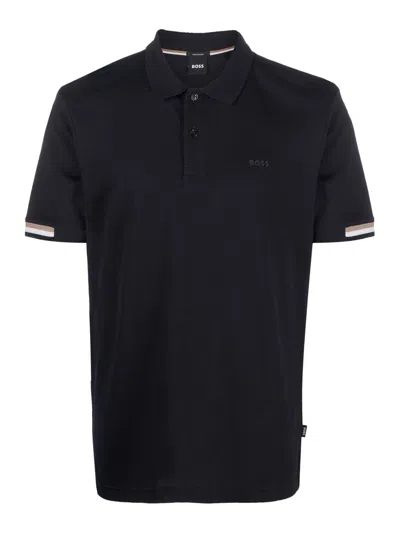 Hugo Boss Regular-fit Polo Shirt With Rubberized Logo In Black